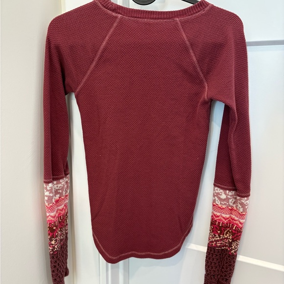 Free People Maroon Long Sleeve with Patterned Sleeves - Picture 4 of 6